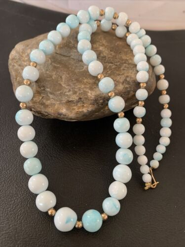 Navajo Blue Opal Necklace with Graduated Gold-Filled Beads | Authentic Native American Jewelry | 20" | 02046