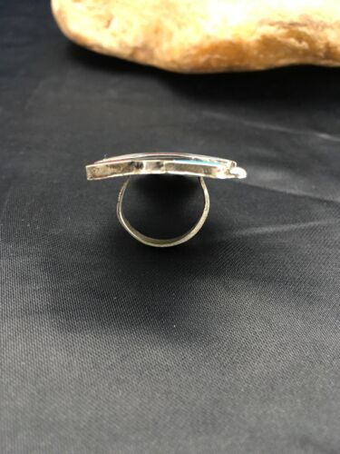 Zuni Coral, Turquoise & Onyx Inlay Bird Ring | Sterling Silver | Sz 3.5 | Authentic Native American Handmade | 2630 - Masha USA