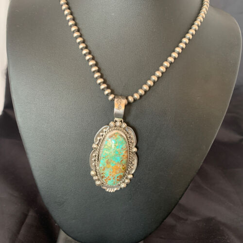 Navajo Blue #8 Turquoise Pendant Necklace | Sterling Silver | Authentic Native American Handmade | 10230