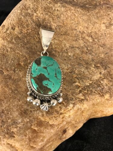 Navajo Green Turquoise Pendant | Sterling Silver | Authentic Native American Handmade | 3382