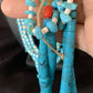 Native American Santo Domingo Blue Turquoise Coral Jacla Necklace | 5 Strand Nugget Bead | 34" | 13182