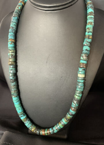 Native American Blue Turquoise Heishi Necklace | 12mm | 21" | Sterling Silver | 13473