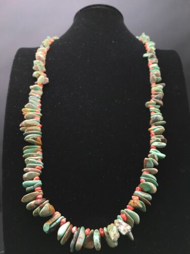 Navajo Green Turquoise & Spiny Oyster Necklace | Sterling Silver | 34" | Authentic Native American Handmade | 4738