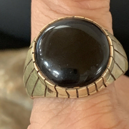 Men's XL Navajo Black Onyx Ring | Sterling Silver | Sz 14 | Authentic Native American Handmade | 11957