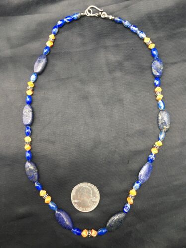 Navajo Lapis Lazuli & Spiny Oyster Necklace | Sterling Silver | Authentic Native American Handmade | 21" | 4507