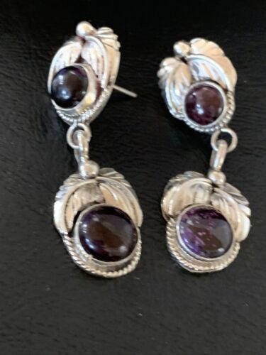 Navajo Purple Sugilite Post Dangle Earrings | Sterling Silver | Authentic Native American Handmade | 1594