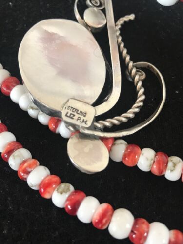 Navajo White Turquoise & Spiny Oyster Pendant Necklace | Authentic Native American Sterling Silver | Multi-Stone | 8645