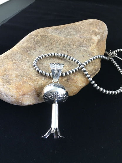 Navajo Sterling Silver Naja Necklace Pendant | 3" | Authentic Native American Handmade | 10048 - Masha USA