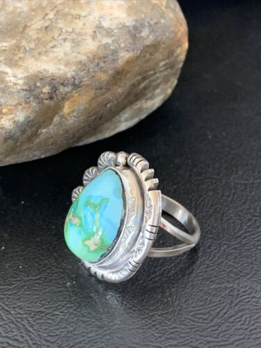 Navajo Green Sonoran Turquoise Ring | Sterling Silver | Sz 10.5 | Authentic Native American Handmade | 10423