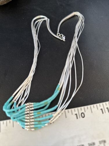 Southwestern Liquid Silver Heishi Necklace | 10 Strand | Turquoise | Sterling Silver | 14819