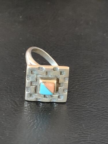 Navajo Blue Turquoise Pink Coral Inlay Ring | Sz 6.5 | Authentic Native American Handmade | 13133 - Masha USA