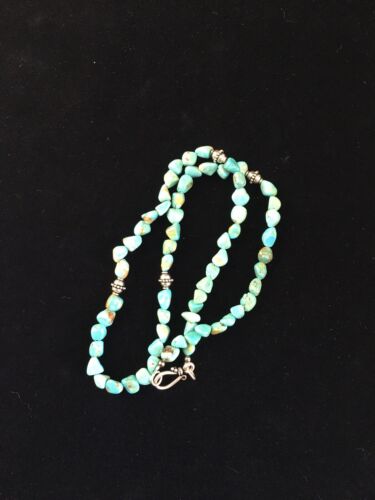 Southwestern Men's Blue Turquoise Nugget Necklace | Sterling Silver | 19" | 10023 - Masha USA