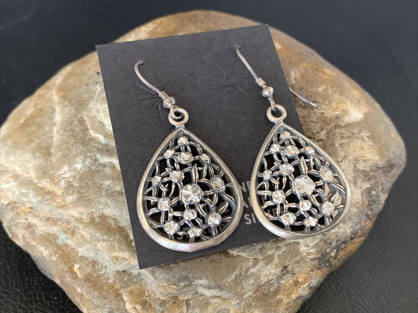 Old Pawn Southwestern Sterling Silver Dangle Earrings | Diamond Cut | 1" | 12987