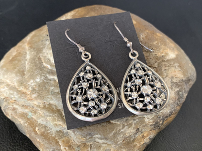 Old Pawn Southwestern Sterling Silver Dangle Earrings | Diamond Cut | 1" | 12987
