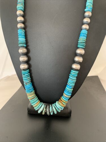 Navajo Pearls Graduated Turquoise Necklace | Sterling Silver | Authentic Native American | 24" | 826
