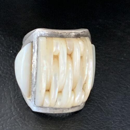 Native American White Mother of Pearl Navajo Inlay Ring | Sterling Silver | Sz 7.5 | 12864