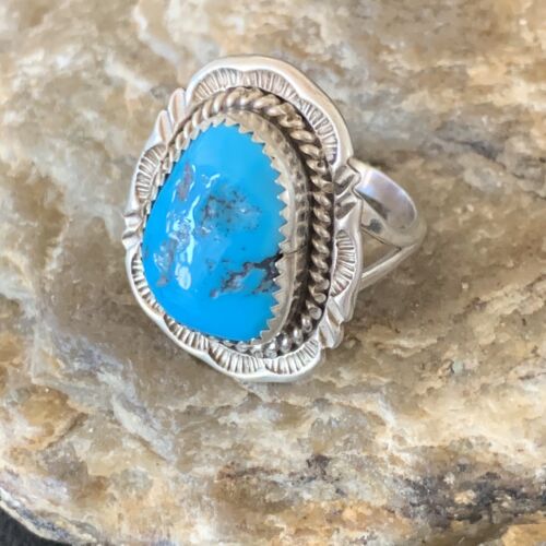 Navajo Blue Kingman Turquoise Ring | Sterling Silver | Sz 9 | Authentic Native American Handmade | 12952