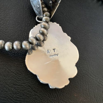 Navajo Denim Lapis Necklace with Pendant | Sterling Silver | Authentic Native American Handmade | 12437