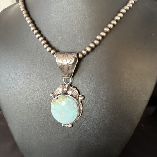 Navajo Blue Golden Hills Pendant Necklace | Sterling Silver | Authentic Native American Handmade | 14599