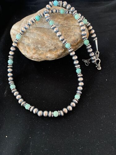 USA Navajo Pearls Sterling DRY CREEK Turquoise Bead Necklace 22" Sale 13310