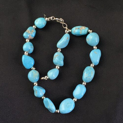 Navajo Sterling Silver Sleeping Beauty Turquoise Bracelet | 6.5" | Authentic Native American Handmade | 10144