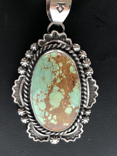 Navajo Pearls Sterling Silver Necklace with Blue Turquoise #8 Pendant | Authentic Native American Handmade | 11298