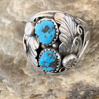 Navajo Kingman Turquoise Multi-Stone Ring | Authentic Native American Sterling Silver | Sz 11.5 | 14125 - Masha USA