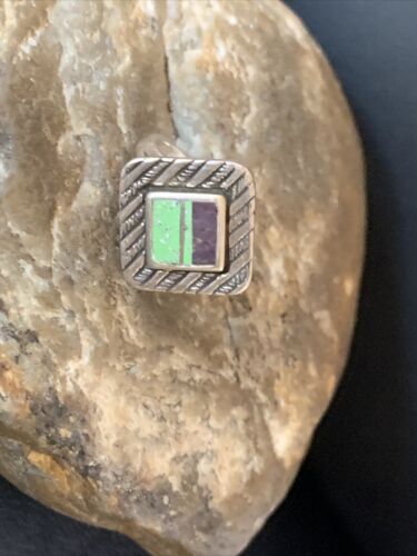 Navajo Multi-Color Green Gaspeite Sugilite Inlay Ring | Sterling Silver | Sz 6.25 | 13135
