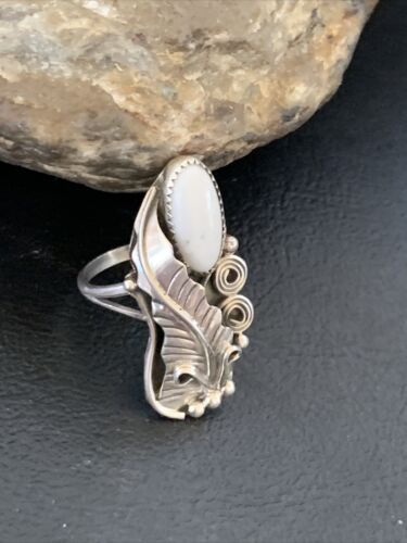 Navajo White Buffalo Turquoise Ring | Sterling Silver | Sz 8 | Authentic Native American Handmade | 12186