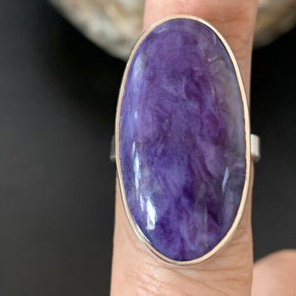 Navajo Purple Charoite Ring | Sterling Silver | Sz 8 Adjustable | Authentic Native American Handmade | 10528