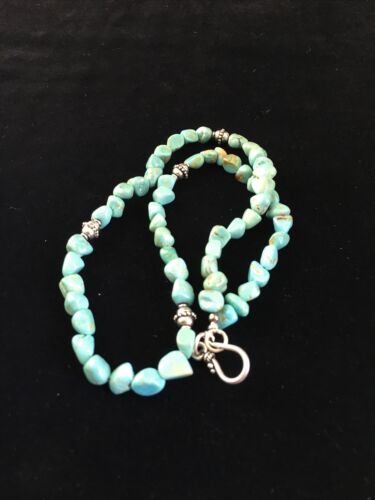 Native American Sterling Silver Blue Turquoise Necklace | 18" | Authentic Handmade | 10025 - Masha USA