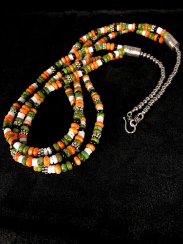Native American Turquoise & Spiny Oyster Necklace | Sterling Silver | 8743