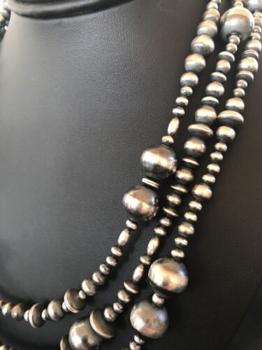 Navajo Pearls Sterling Silver Necklace | 3 Strand | Southwestern Native American | 94421