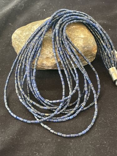 Navajo Sterling Silver 10-Strand Lapis Necklace | Authentic Native American Handmade | 01095