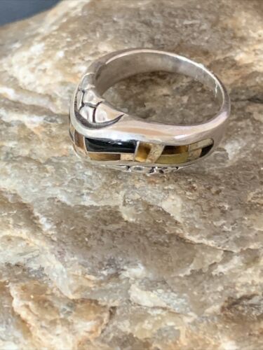 Navajo Black Onyx Coffee Tigers Eye Inlay Ring | Sterling Silver | Sz 7 | 10793