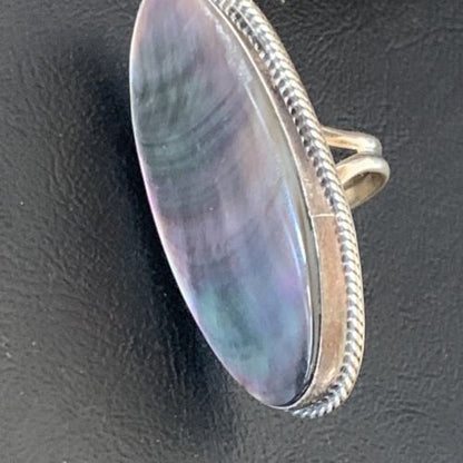 Native American Green Mother of Pearl Inlay Ring | Navajo Sterling Silver | Sz 7.5 | 12939