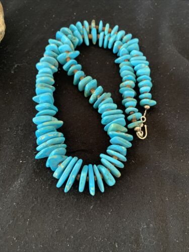 Authentic Native American Navajo Pearl Sterling Silver Shell Turquoise Nugget Necklace | 24" | 00817