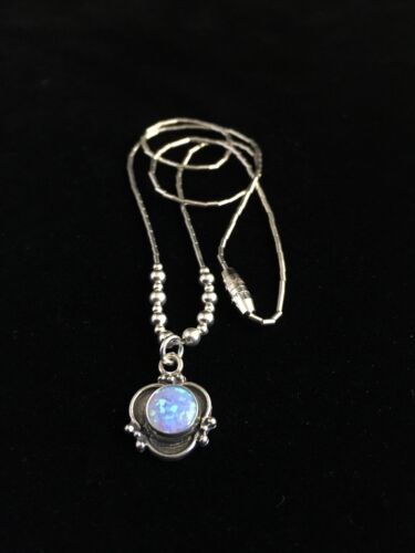 Children's Girls Heishi Beads Sterling Necklace | 15" | Opal Pendant | Navajo Jewelry | 10117