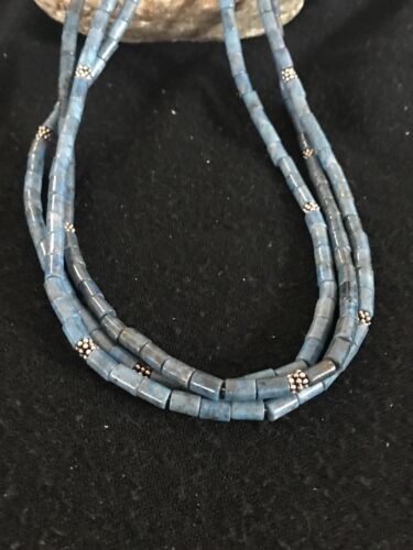 Native American Denim Lapis 3 Strand Necklace | Navajo Sterling Silver | 8472