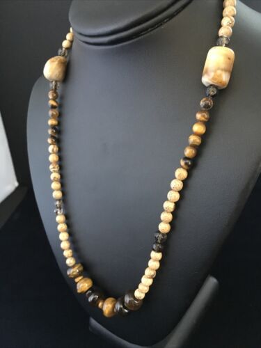 Women's Graduated Tigers Eye & Picture Jasper Necklace | Sterling Silver | Authentic Native American | 21"