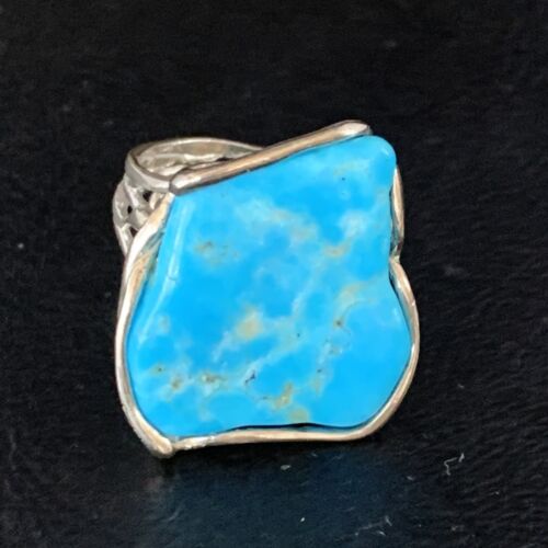 Navajo Blue Kingman Turquoise Ring | Sterling Silver Adjustable Wire | Sz 8 | 13540