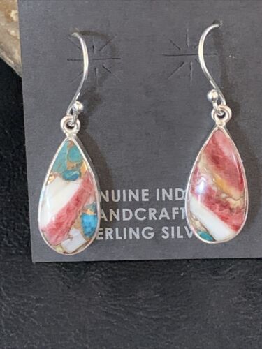 Navajo Purple Spiny Oyster Turquoise Dangle Earrings | Sterling Silver | Authentic Native American Handmade | 14081
