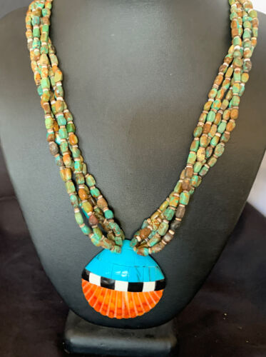 Native American Santo Domingo Shell Green Turquoise Necklace | 5 Strand | 38" | 12055 - Masha USA