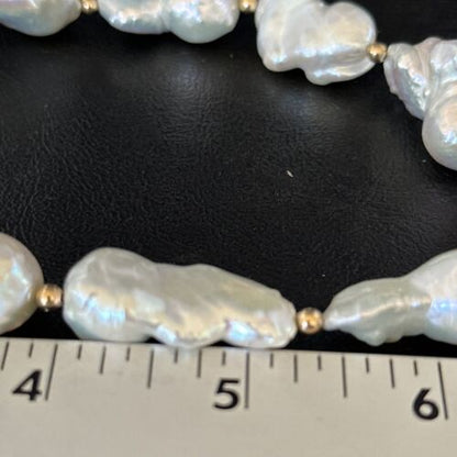 Native American White Baroque Pearl Necklace | Gold Filled Beads | 20" | 14236 - Masha USA