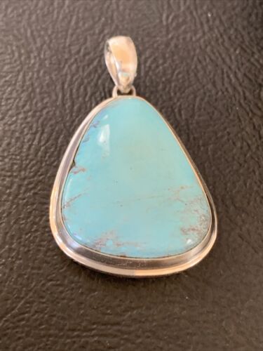 Native American Navajo Blue Bisbee Turquoise Pendant | Sterling Silver | 1.5" | 1618