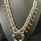 Navajo Kingman Turquoise Shadowbox Squash Blossom Necklace | Sterling Silver | Authentic Native American Handmade | 13108