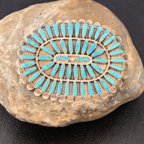 Navajo Blue Turquoise Needle Point Sterling Silver Pin Pendant | Native American Jewelry | 12802
