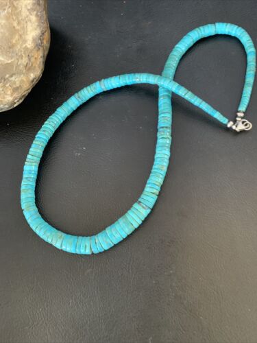 Authentic Native American Navajo Turquoise Heishi Necklace | Sterling Silver Graduated Navajo Pearls | 19" | 13214