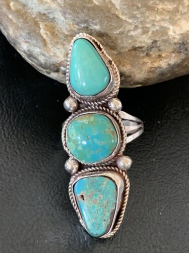 Navajo Sterling Silver Turquoise Ring | Authentic Native American Multi-Stone | Sz 11 | Blue Green | 2125