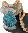 Navajo Spiny Oyster & Spiderweb Turquoise Necklace | Sterling Silver | Authentic Native American Handmade | 1757